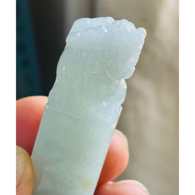 天然A貨緬甸玉 冰潤果綠手工雕招財公母貔貅翡翠印章/正方印/對印(一對) 扎實帶綠老冰料 色滿勻稱-細節圖6