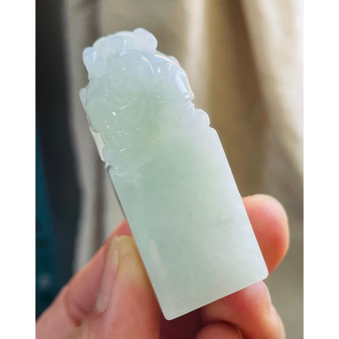 天然A貨緬甸玉 冰潤淡綠底色滿載而歸龍龜翡翠印章/私章/正方印 起冰種老有水頭 色清爽 1.9公分大印體-細節圖4