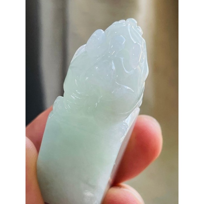 天然A貨緬甸玉 冰潤淡綠底色滿載而歸龍龜翡翠印章/私章/正方印 起冰種老有水頭 色清爽 1.9公分大印體-細節圖6