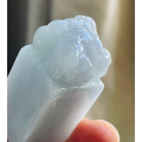 天然A貨緬甸玉 細潤藍綠招財貔貅翡翠印章/私章/方印 細肉過底滿底色 前肢有力蓄勢待發搶錢拚手速-細節圖7