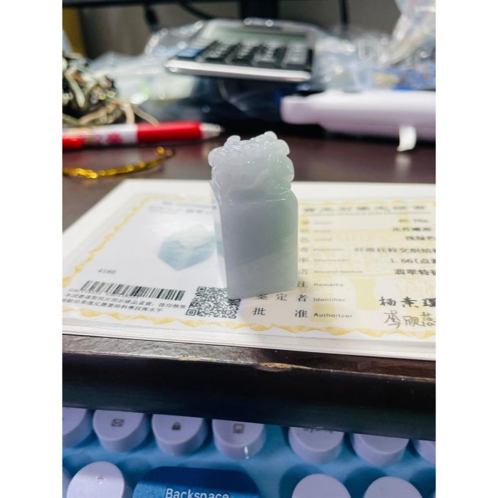 天然A貨緬甸玉 細潤藍綠招財貔貅翡翠印章/私章/方印 細肉過底滿底色 前肢有力蓄勢待發搶錢拚手速-細節圖9