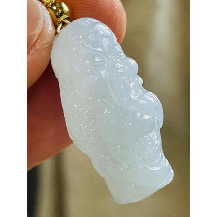 天然A貨緬甸玉 白冰全立體Q版小關公翡翠玉墜 起冰色純白乾淨 法相立體俏皮可愛-細節圖3