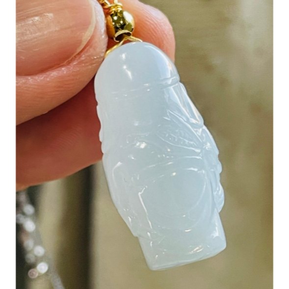 天然A貨緬甸玉 白冰全立體Q版小關公翡翠玉墜 起冰色純白乾淨 法相立體俏皮可愛-細節圖6