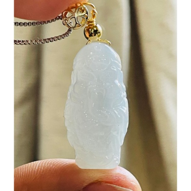 天然A貨緬甸玉 白冰全立體Q版小關公翡翠玉墜 起冰色純白乾淨 法相立體俏皮可愛-細節圖7