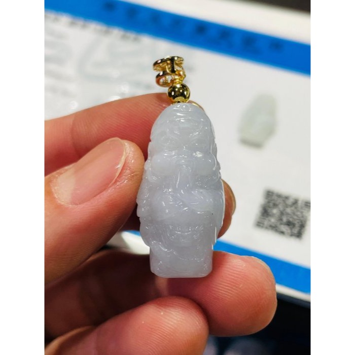 天然A貨緬甸玉 白冰全立體Q版小關公翡翠玉墜 起冰色純白乾淨 法相立體俏皮可愛-細節圖9