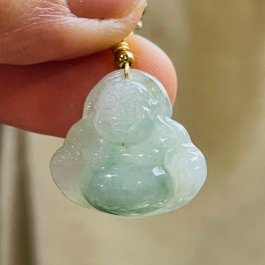 圈粉價~天然A貨緬甸玉 冰潤飄花佛公/彌勒佛翡翠小佛墜 乾淨膠潤底裝帶藍綠 小巧易配戴-細節圖2