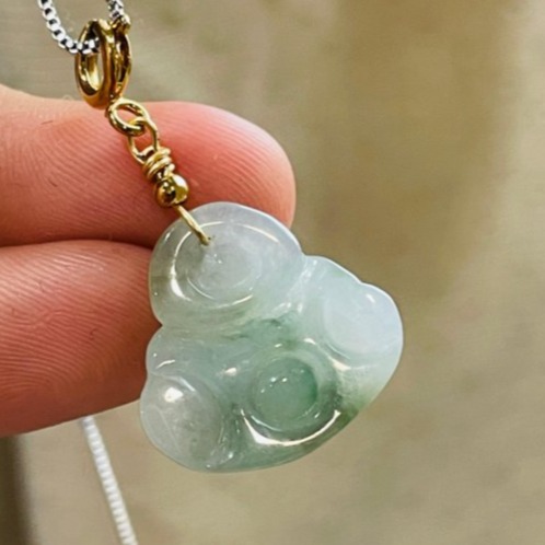 圈粉價~天然A貨緬甸玉 冰潤飄花佛公/彌勒佛翡翠小佛墜 乾淨膠潤底裝帶藍綠 小巧易配戴-細節圖6