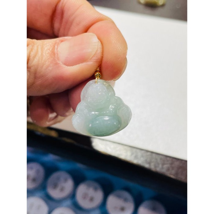 圈粉價~天然A貨緬甸玉 冰潤飄花佛公/彌勒佛翡翠小佛墜 乾淨膠潤底裝帶藍綠 小巧易配戴-細節圖10
