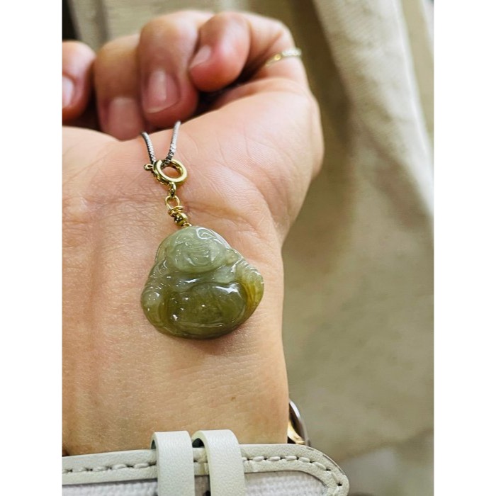 天然A貨緬甸玉 冰潤茶黃小佛公/笑彌勒翡翠隨意扣 天然冰潤黃 法像清晰肚飽滿 配戴無壓力大小-細節圖2