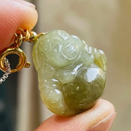 天然A貨緬甸玉 冰潤茶黃小佛公/笑彌勒翡翠隨意扣 天然冰潤黃 法像清晰肚飽滿 配戴無壓力大小-細節圖3