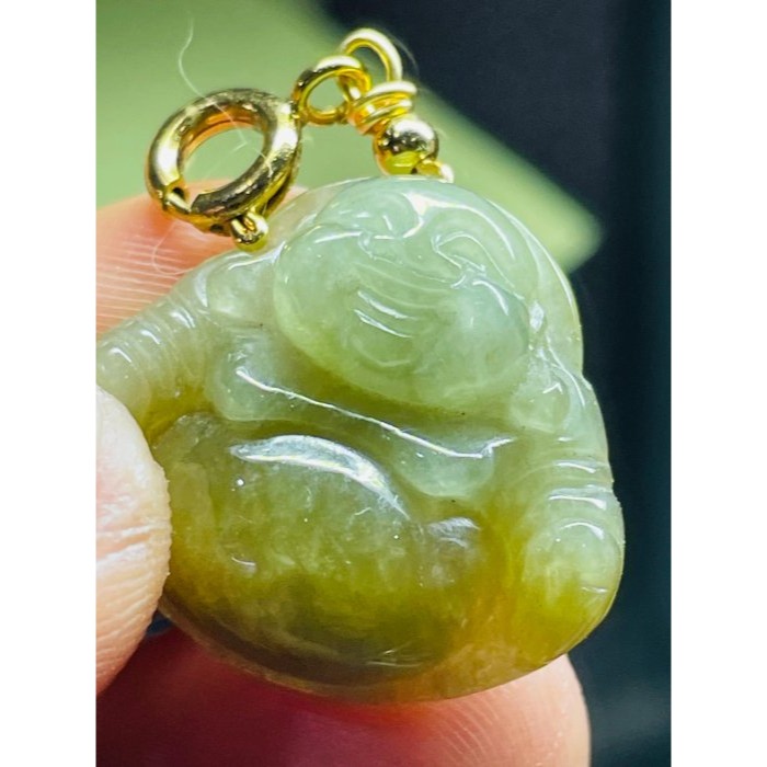 天然A貨緬甸玉 冰潤茶黃小佛公/笑彌勒翡翠隨意扣 天然冰潤黃 法像清晰肚飽滿 配戴無壓力大小-細節圖9