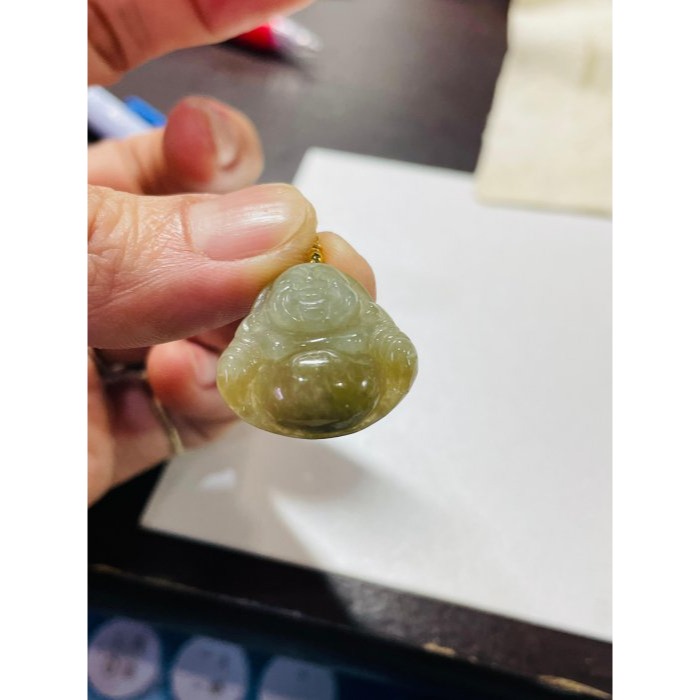 天然A貨緬甸玉 冰潤茶黃小佛公/笑彌勒翡翠隨意扣 天然冰潤黃 法像清晰肚飽滿 配戴無壓力大小-細節圖10