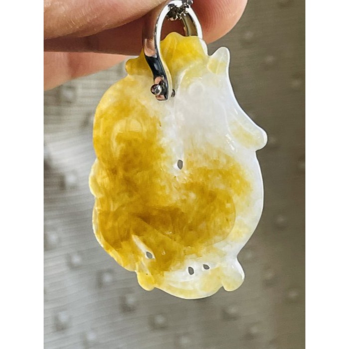 天然A貨緬甸玉 老坑黃大吉大利/天賜良機翡翠玉墜 天然冰黃 老熟起冰成色飽合 有厚度透手影-細節圖6