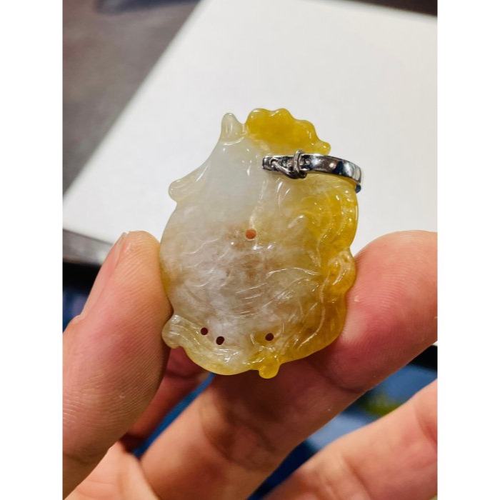 天然A貨緬甸玉 老坑黃大吉大利/天賜良機翡翠玉墜 天然冰黃 老熟起冰成色飽合 有厚度透手影-細節圖10