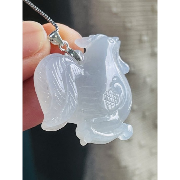 天然A貨緬甸玉 冰瑪瑙底煙紫全立體雕大吉大利/天賜良機翡翠玉墜 冰膠潤果凍底裝 飽滿胖嘟嘟公雞俏皮可愛-細節圖3