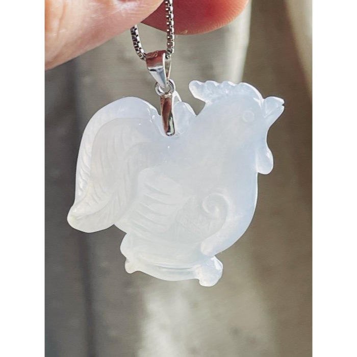 天然A貨緬甸玉 冰瑪瑙底煙紫全立體雕大吉大利/天賜良機翡翠玉墜 冰膠潤果凍底裝 飽滿胖嘟嘟公雞俏皮可愛-細節圖7