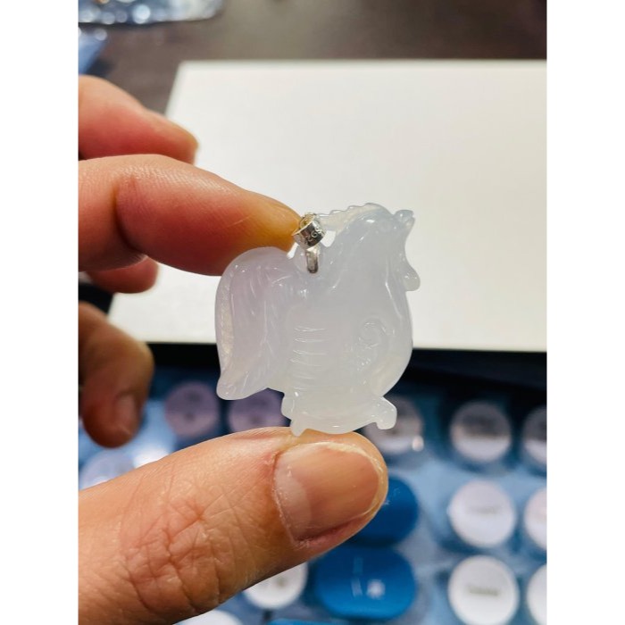 天然A貨緬甸玉 冰瑪瑙底煙紫全立體雕大吉大利/天賜良機翡翠玉墜 冰膠潤果凍底裝 飽滿胖嘟嘟公雞俏皮可愛-細節圖9