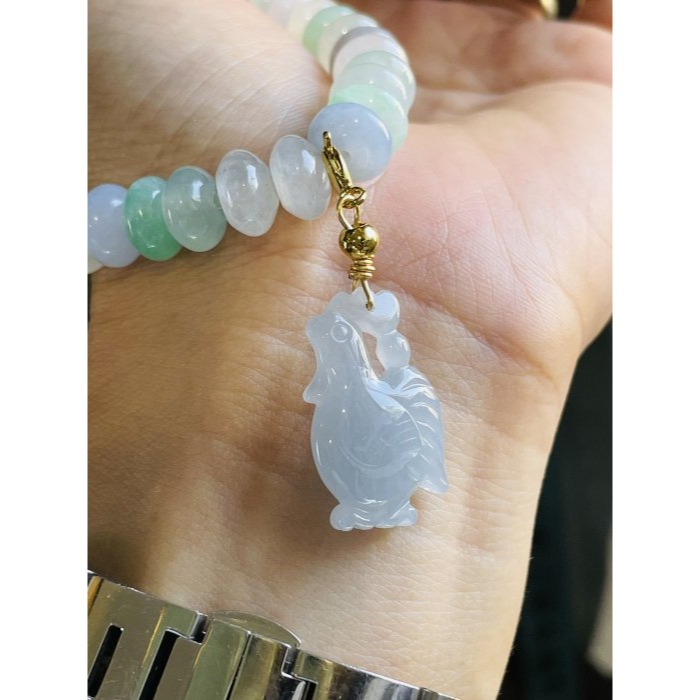 天然A貨緬甸玉 冰膠藍紫天賜良機/公雞翡翠隨意扣玉墜 冰帶膠底裝 過底滿紫 乾淨聚色色不失-細節圖7