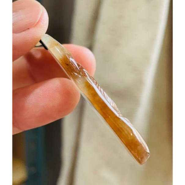 天然A貨緬甸玉 冰種蜜糖紅雙彩九尾狐狸翡翠玉墜 天然老坑冰紅 帶透字白冰 色澤艷亮-細節圖4