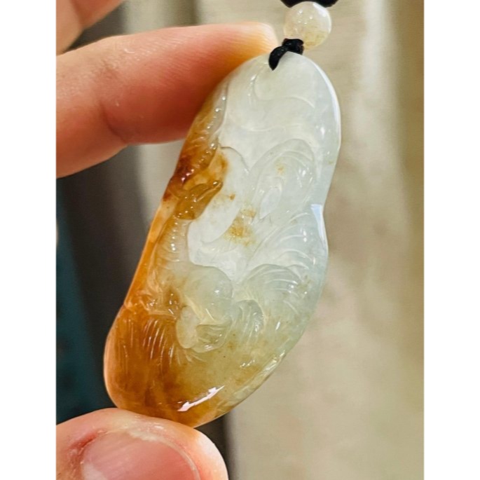 天然A貨緬甸玉 冰種蜜糖紅雙彩九尾狐狸翡翠玉墜 天然老坑冰紅 帶透字白冰 色澤艷亮-細節圖5