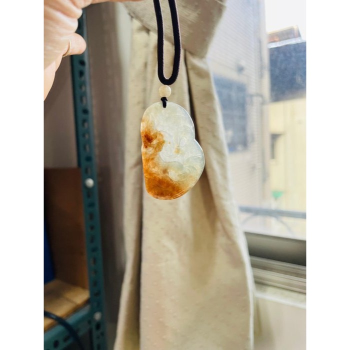 天然A貨緬甸玉 冰種蜜糖紅雙彩九尾狐狸翡翠玉墜 天然老坑冰紅 帶透字白冰 色澤艷亮-細節圖9