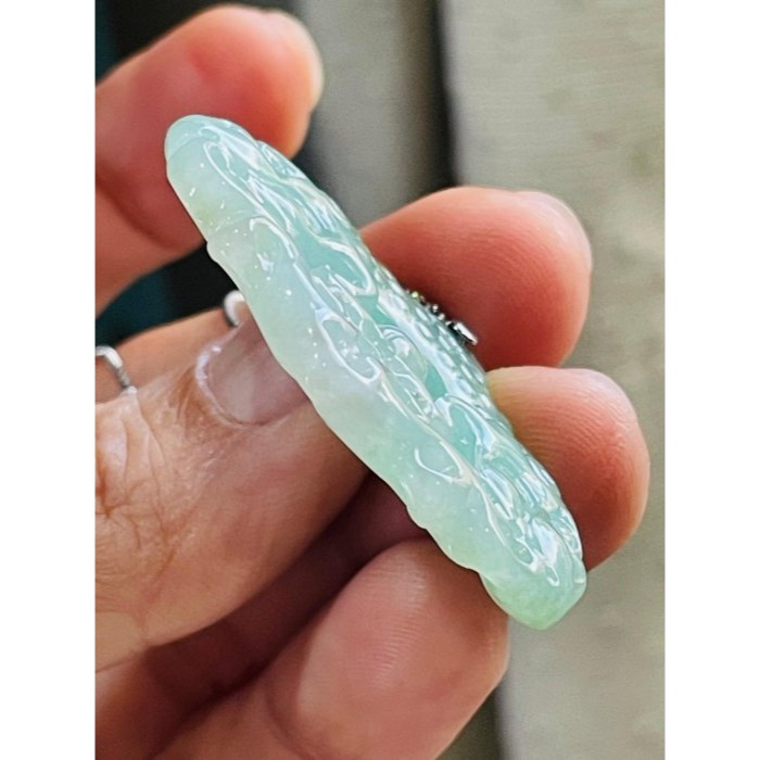 天然A貨緬甸玉 冰潤果綠鏤空雕雙龍護主翡翠鎖片 膠潤芙蓉底庄 鮮亮晴綠 雙面立體透雕-細節圖6