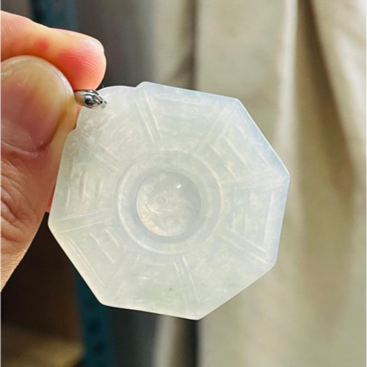 天然A貨緬甸玉 冰種晴水太極八卦翡翠玉墜 老坑正冰起光感 淡晴水底色 厚且透字影好水頭-細節圖4