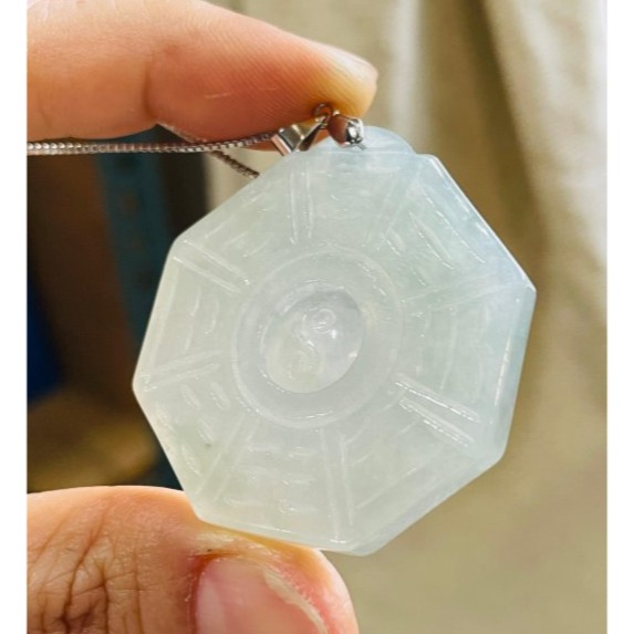 天然A貨緬甸玉 冰種晴水太極八卦翡翠玉墜 老坑正冰起光感 淡晴水底色 厚且透字影好水頭-細節圖5