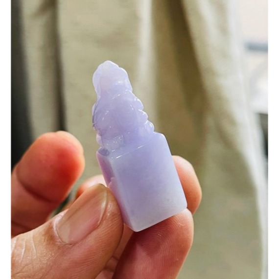 天然A貨緬甸玉 細潤櫻花紫滿載而歸龍龜翡翠小印章/小私章/正方印 細肉過底粉紫 1.2公分印體-細節圖3