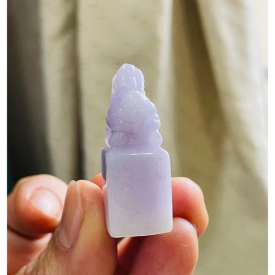 天然A貨緬甸玉 細潤櫻花紫滿載而歸龍龜翡翠小印章/小私章/正方印 細肉過底粉紫 1.2公分印體-細節圖4