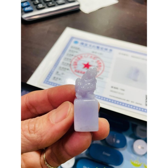 天然A貨緬甸玉 細潤櫻花紫滿載而歸龍龜翡翠小印章/小私章/正方印 細肉過底粉紫 1.2公分印體-細節圖9