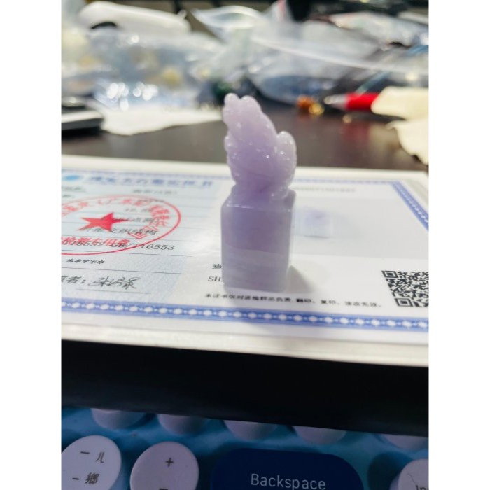 天然A貨緬甸玉 細潤櫻花紫滿載而歸龍龜翡翠小印章/小私章/正方印 細肉過底粉紫 1.2公分印體-細節圖10