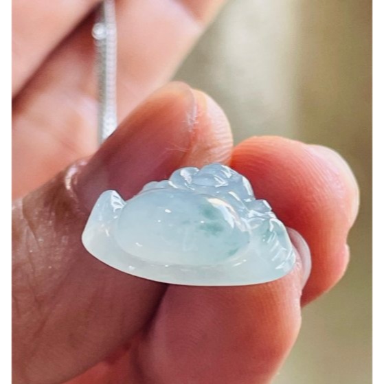 天然A貨緬甸玉 高冰飄花佛公/彌勒佛翡翠小佛墜 晶透冰起光感 冰膠底裝藍花增彩 肚圓澎財庫飽-細節圖4