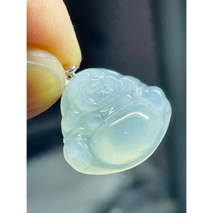 圈粉價~天然A貨緬甸玉 高冰晴水佛公/彌勒佛翡翠玉墜 泛光純淨起光感 晶透乾淨淡綠底色 法像福氣肚飽滿-細節圖9