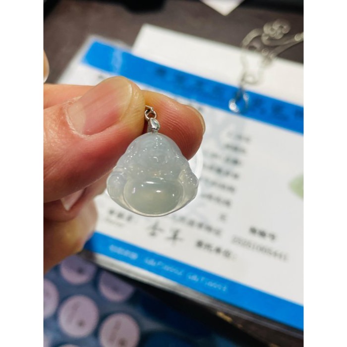 圈粉價~天然A貨緬甸玉 高冰晴水佛公/彌勒佛翡翠玉墜 泛光純淨起光感 晶透乾淨淡綠底色 法像福氣肚飽滿-細節圖10