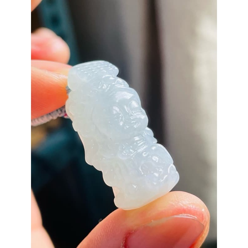 天然A貨緬甸玉 冰潤淡底色全立體Q版如意媽祖/天上聖母翡翠玉墜 起冰淡綠底色近白 法相圓嘟可愛 大小配戴無壓力-細節圖3