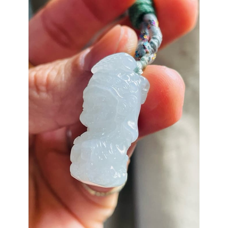 天然A貨緬甸玉 冰潤淡底色全立體Q版如意媽祖/天上聖母翡翠玉墜 起冰淡綠底色近白 法相圓嘟可愛 大小配戴無壓力-細節圖4