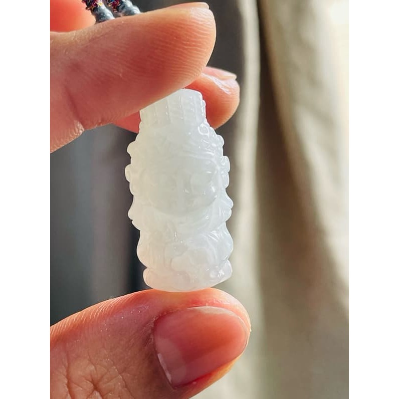 天然A貨緬甸玉 冰潤淡底色全立體Q版如意媽祖/天上聖母翡翠玉墜 起冰淡綠底色近白 法相圓嘟可愛 大小配戴無壓力-細節圖8