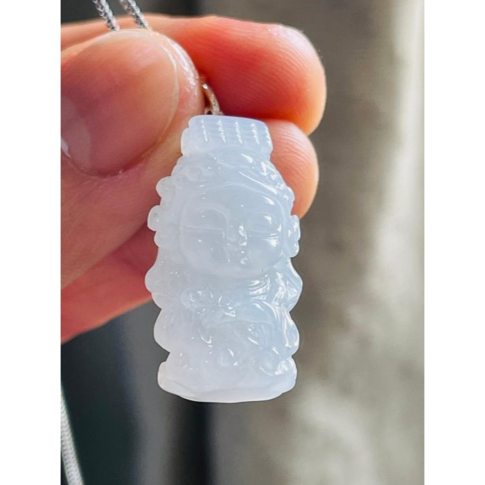 天然A貨緬甸玉 白冰純色全立體Q版如意媽祖/天上聖母翡翠玉墜 爆光冰冰底妝 法相圓嘟可愛 輕巧易配戴-細節圖2