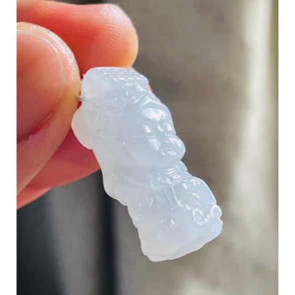 天然A貨緬甸玉 白冰純色全立體Q版如意媽祖/天上聖母翡翠玉墜 爆光冰冰底妝 法相圓嘟可愛 輕巧易配戴-細節圖3