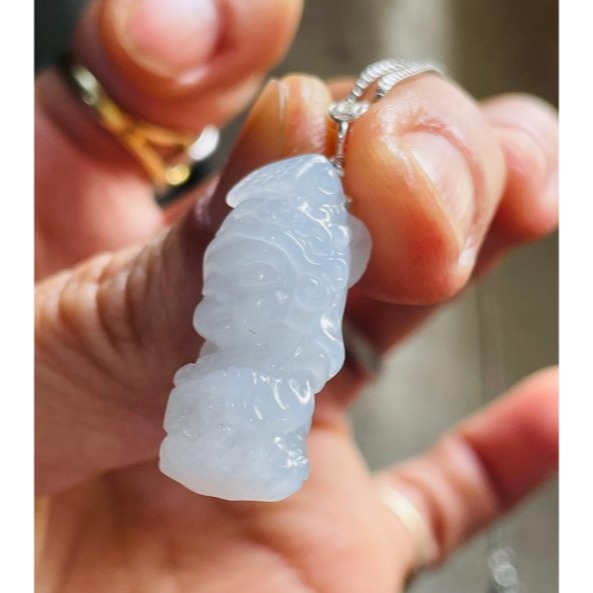 天然A貨緬甸玉 白冰純色全立體Q版如意媽祖/天上聖母翡翠玉墜 爆光冰冰底妝 法相圓嘟可愛 輕巧易配戴-細節圖4