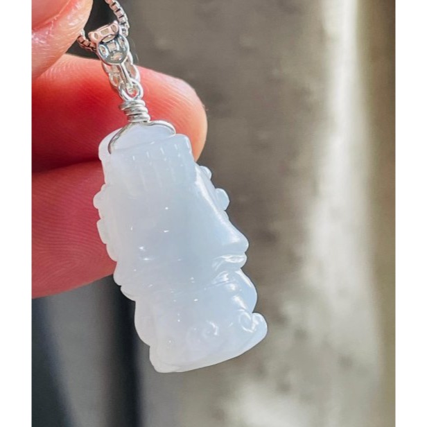 天然A貨緬甸玉 白冰純色全立體Q版如意媽祖/天上聖母翡翠玉墜 爆光冰冰底妝 法相圓嘟可愛 輕巧易配戴-細節圖6