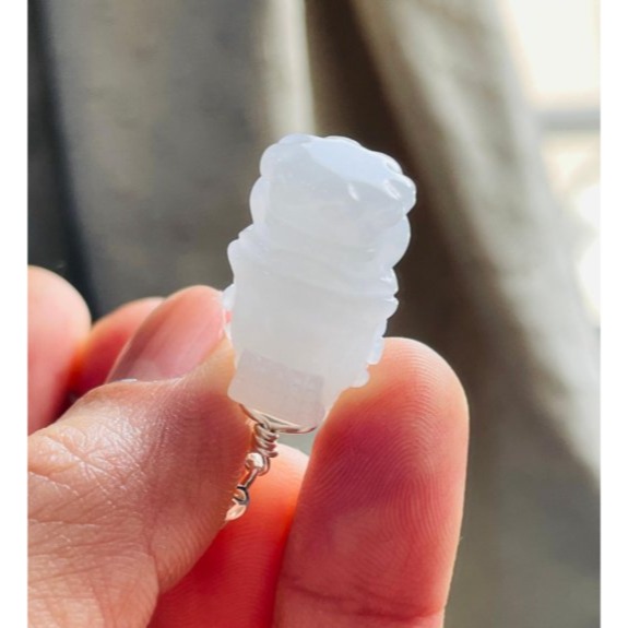 天然A貨緬甸玉 白冰純色全立體Q版如意媽祖/天上聖母翡翠玉墜 爆光冰冰底妝 法相圓嘟可愛 輕巧易配戴-細節圖7