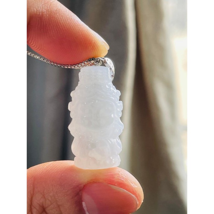 天然A貨緬甸玉 白冰純色全立體Q版如意媽祖/天上聖母翡翠玉墜 爆光冰冰底妝 法相圓嘟可愛 輕巧易配戴-細節圖8