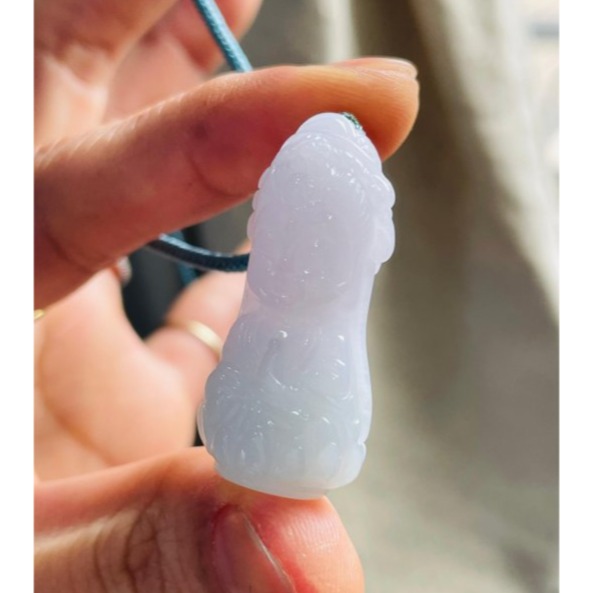 天然A貨緬甸玉 細潤粉春彩立體Q版坐蓮淨瓶觀音翡翠玉墜 膠潤芙蓉底庄 粉嫩紫綠半山水色 法像超Q 大小易配戴-細節圖4