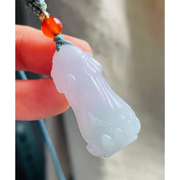 天然A貨緬甸玉 細潤粉春彩立體Q版坐蓮淨瓶觀音翡翠玉墜 膠潤芙蓉底庄 粉嫩紫綠半山水色 法像超Q 大小易配戴-細節圖5