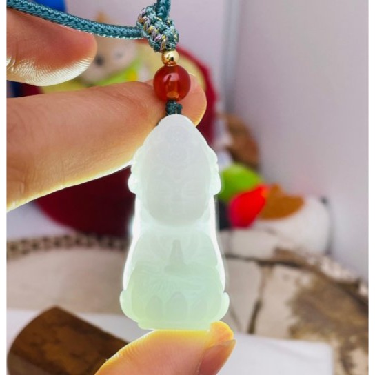 天然A貨緬甸玉 細潤粉春彩立體Q版坐蓮淨瓶觀音翡翠玉墜 膠潤芙蓉底庄 粉嫩紫綠半山水色 法像超Q 大小易配戴-細節圖8