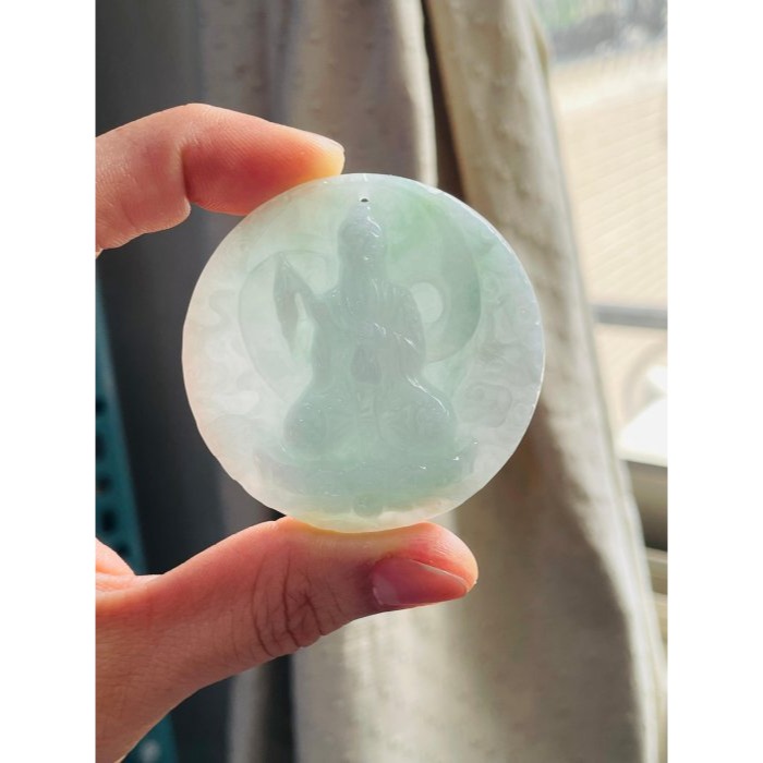 天然A貨緬甸玉 細潤白底青雙面雕太上老君翡翠八卦玉牌 透手影膠潤底庄 厚實雕工立體 背面先天八卦-細節圖8