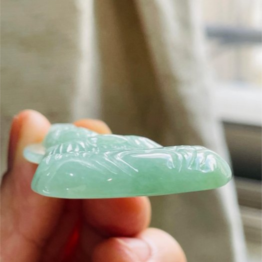 天然A貨緬甸玉 冰潤青綠持笏媽祖/天上聖母翡翠玉墜 細肉水潤 色滿勻稱 大小適中 完美一刀切-細節圖5