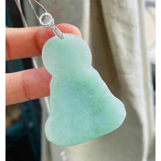 天然A貨緬甸玉 冰潤青綠持笏媽祖/天上聖母翡翠玉墜 細肉水潤 色滿勻稱 大小適中 完美一刀切-細節圖6